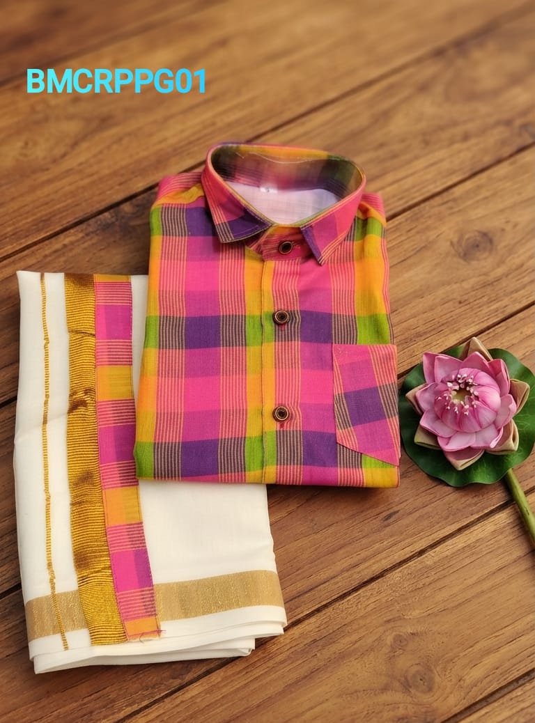 AA38(1-5yrs) Boys Madras Check Shirt & Dhoti Set | Onam Collection(2) | Traditional Festive Wear - Image 4