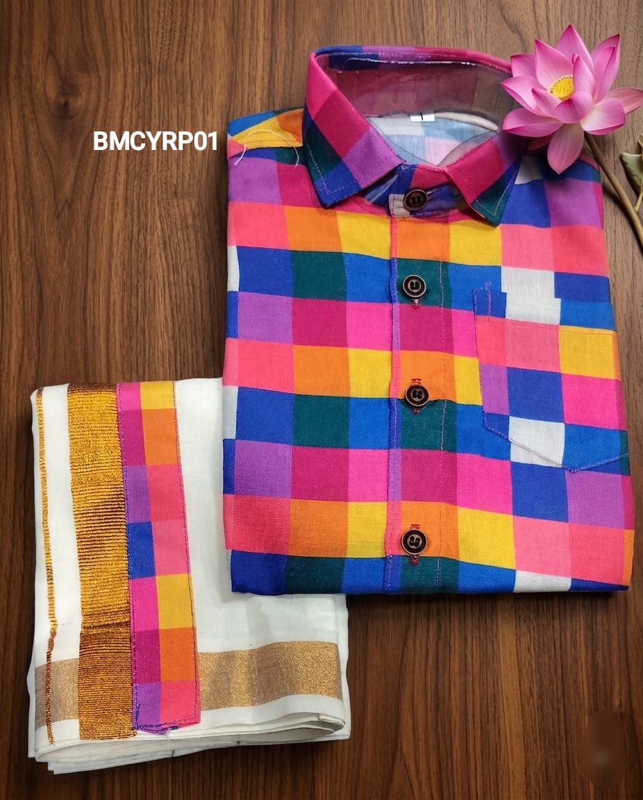 AA38(1-5yrs) Boys Madras Check Shirt & Dhoti Set | Onam Collection(2) | Traditional Festive Wear - Image 14