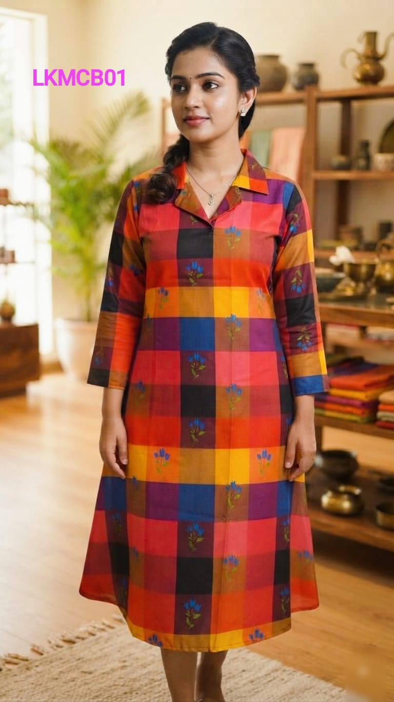 A0A43 Women's Madras Check Kurti (N)– Traditional Casual Wear