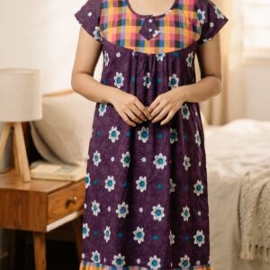 A0A44 Women's Madras Check Cotton Frock Nighty (N2) | Comfortable Everyday Nightwear