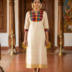 A0A56 Women's MADRAS CHECK SLITTED KURTHI Onam outfit – Elegant Casual Wear