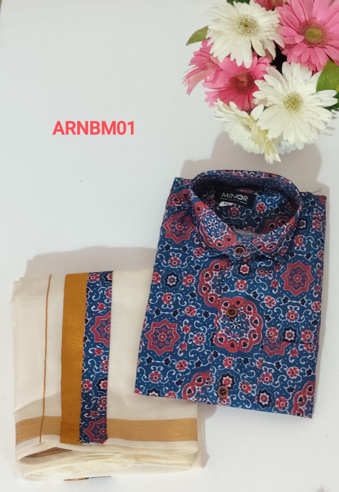 AA60 (13-15yrs) Boys Traditional Half Sleeve Shirt & Dhoti Set – Festive Ethnic Wear (2)