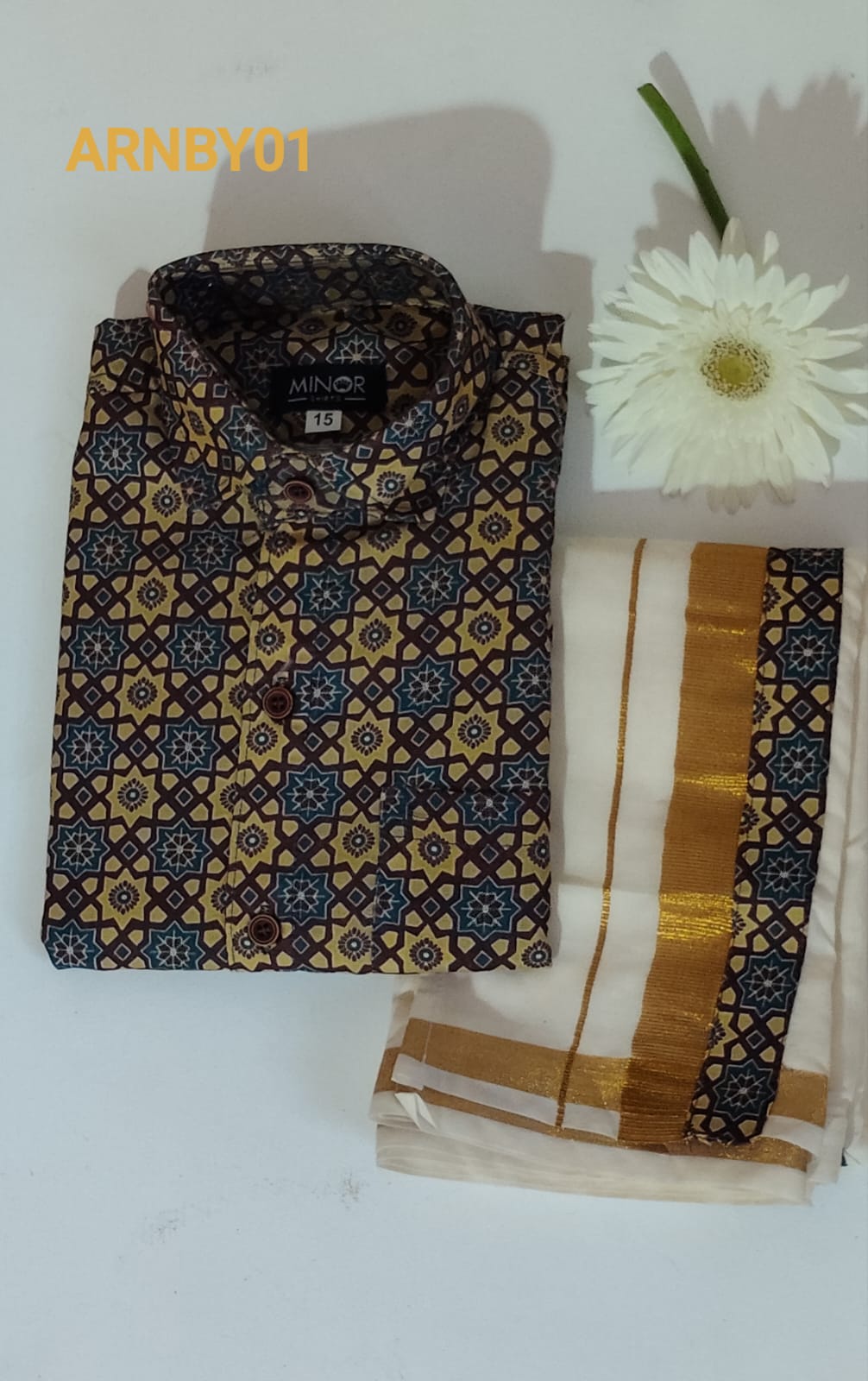 AA60 (13-15yrs) Boys Traditional Half Sleeve Shirt & Dhoti Set – Festive Ethnic Wear (2) - Image 13