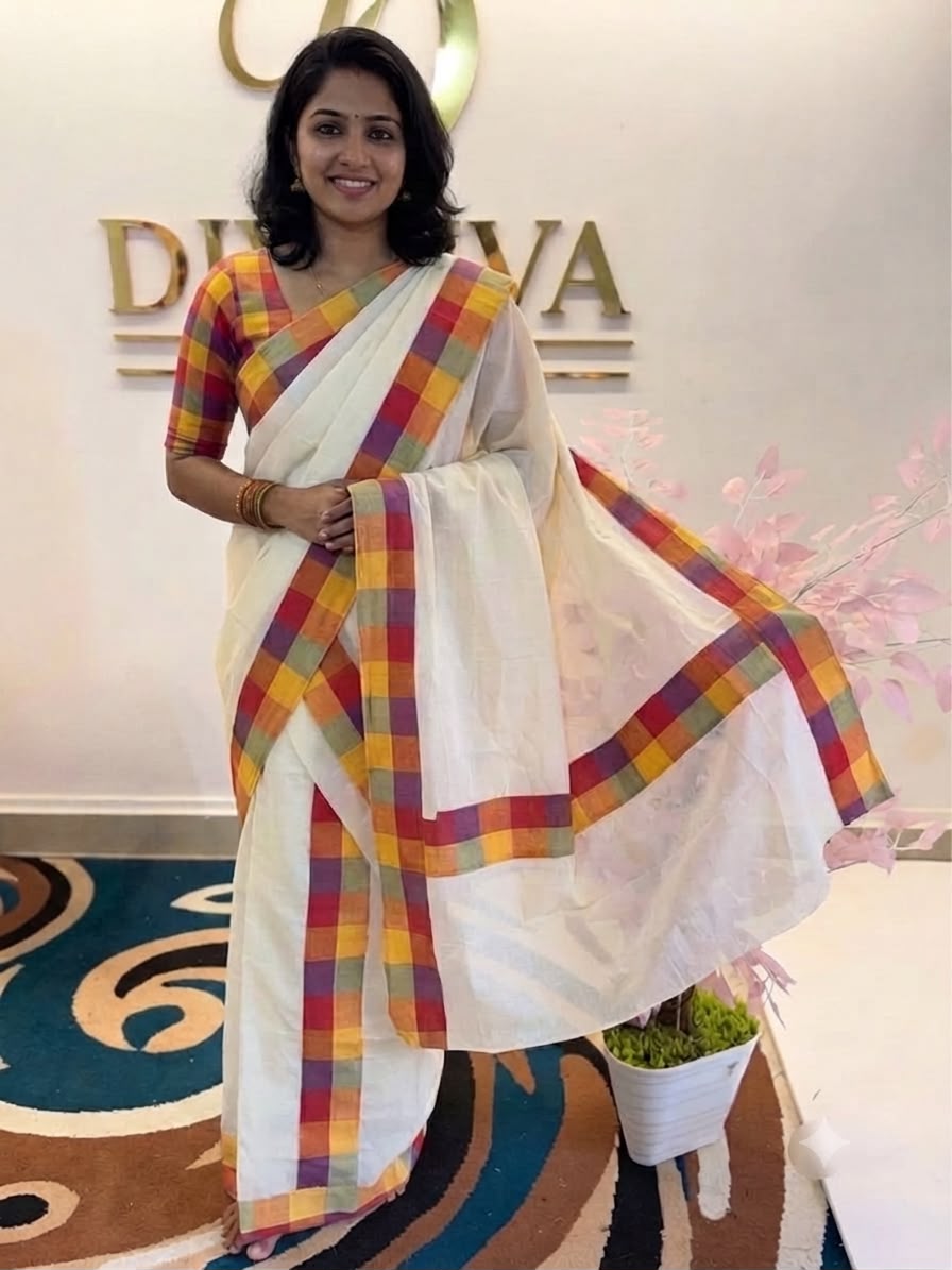 A0A54 Women's Madras check Set Mundu – Traditional Ethnic Wear
