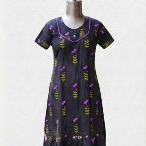 A0A55 Women’s  BLACK BLOSSOM Frock Style Nighty – Comfortable Daily Nightwear