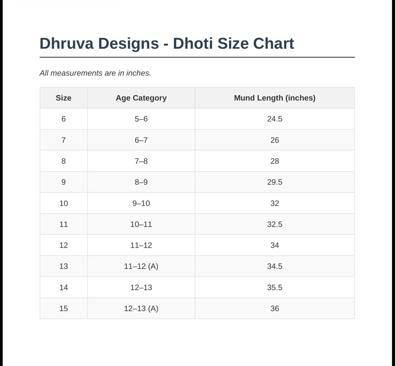 Size Chart